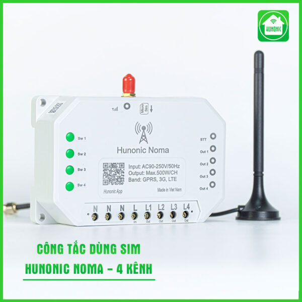 Công tắc Hunonic Noma 4CH – Điều khiển mọi thiết bị từ xa qua điện thoại dùng sim