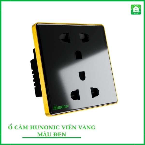 Ổ Cắm Mặt Kính Hunonic Vuông Viền Vàng